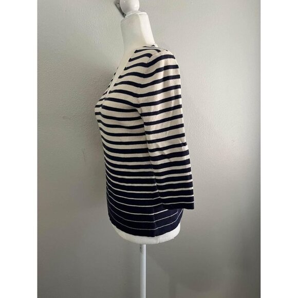 Eddie Bauer Ribbed Striped 3/4 Sleeve Sweater Blouse Size Large - Picture 6 of 8